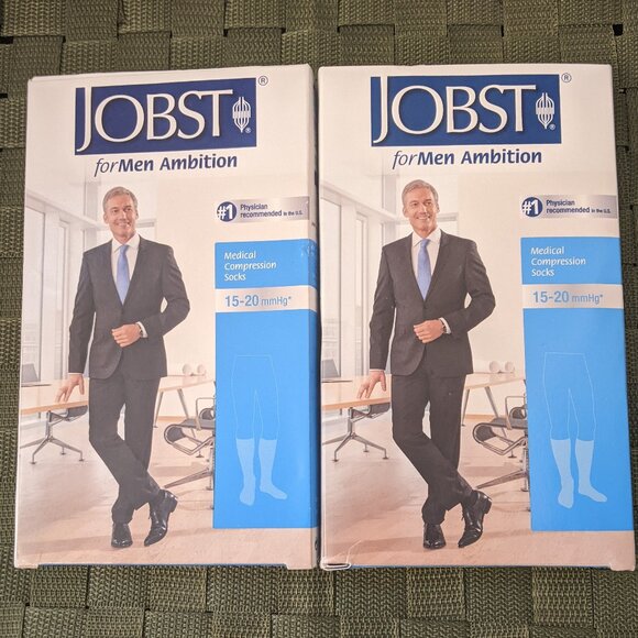 2 Pair Jobst Men's Compresson Socks 15-20 mmHg Black Sz 4 - Picture 1 of 4